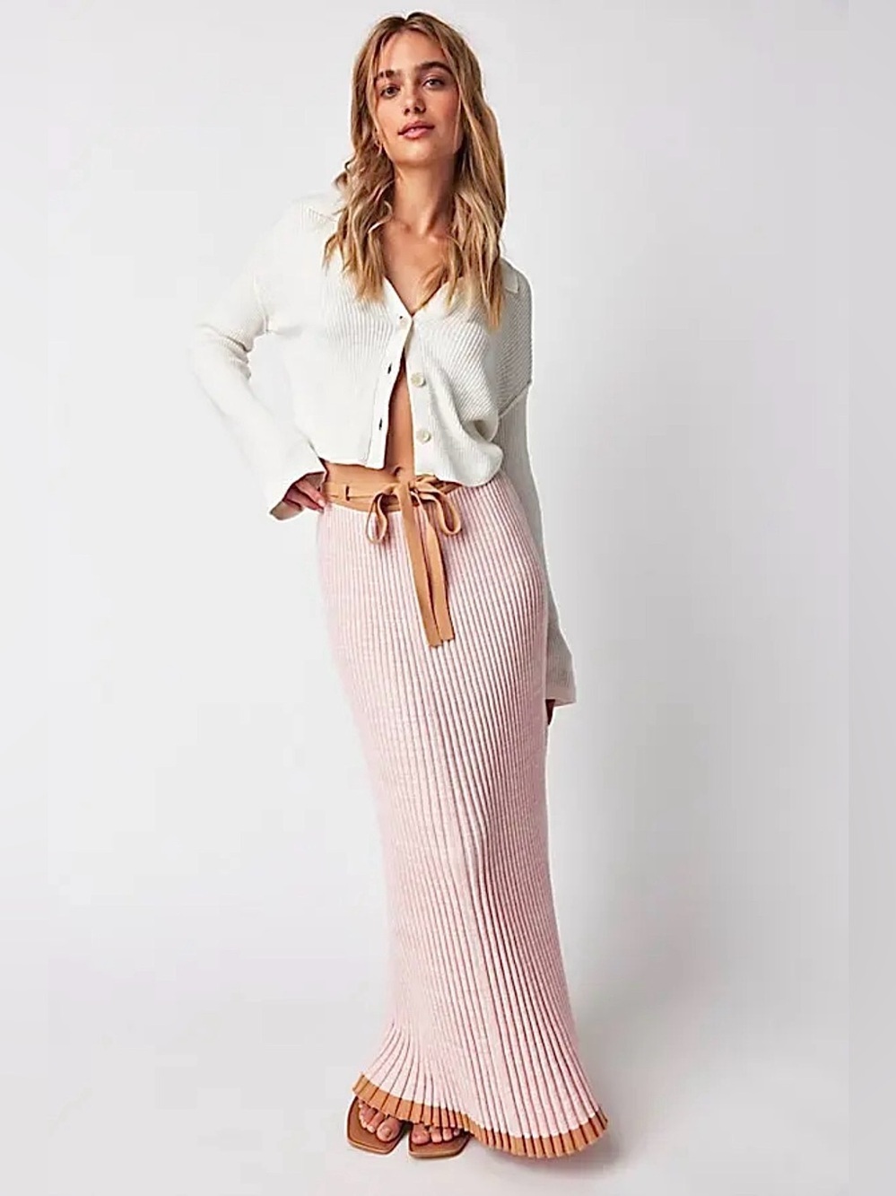 Hansen & Gretel Esme Ribbed Column Knit Maxi Skirt Pink Dusk XS